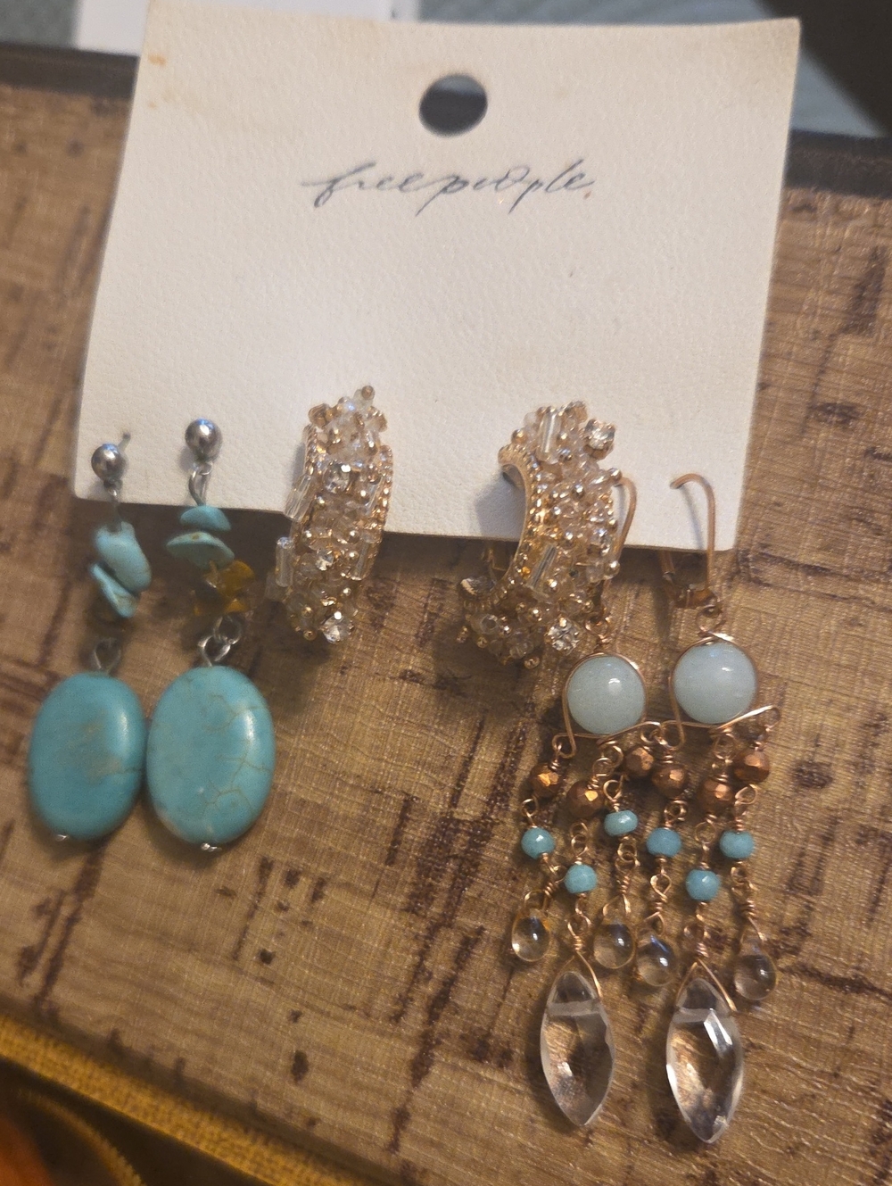 Free People Turquoise and Gold Chandelier Dangle Earrings